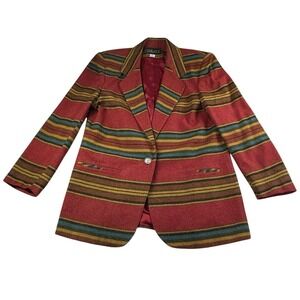 Vintage 90s Casablanca‎ Womens Aztec Wool Blazer XLarge Southwest Blanket Boho